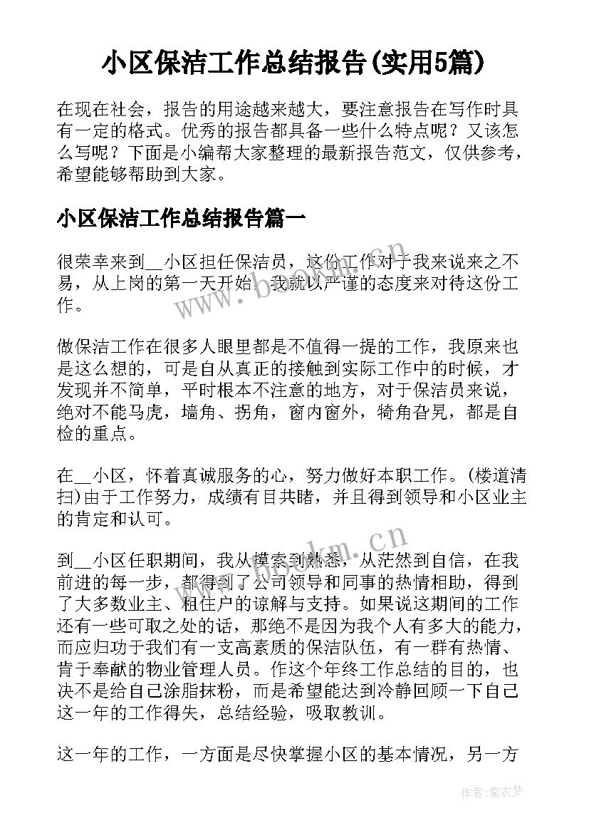 小区保洁工作总结报告(实用5篇)