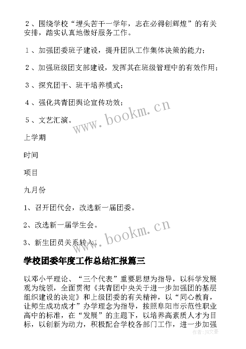 学校团委年度工作总结汇报 学校的团委工作计划(汇总5篇)