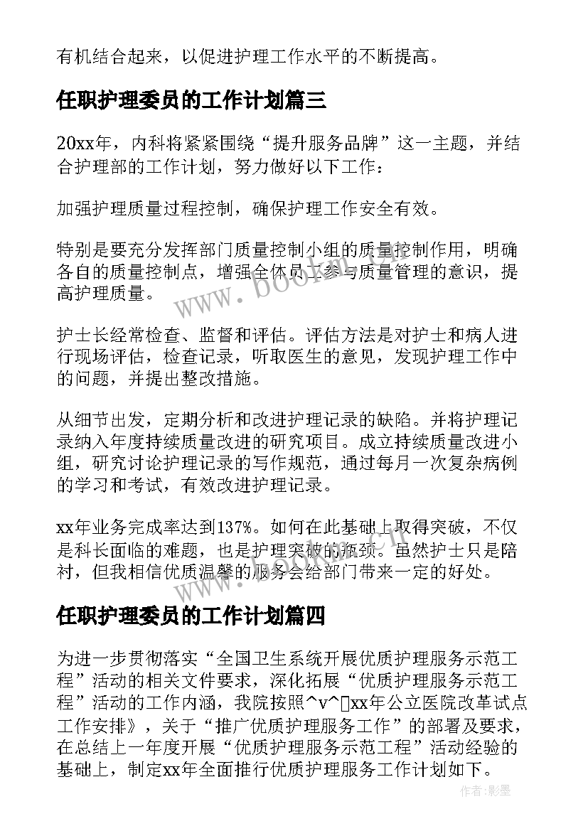 2023年任职护理委员的工作计划(实用5篇)