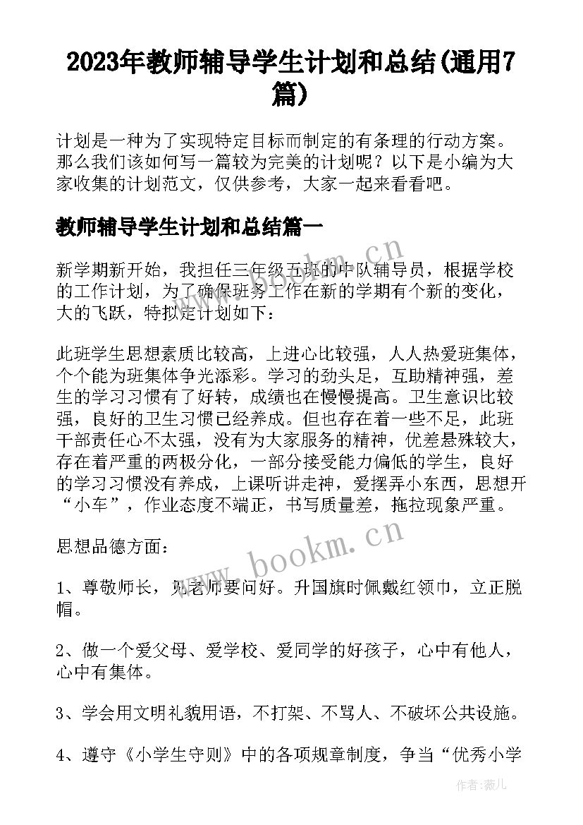 2023年教师辅导学生计划和总结(通用7篇)