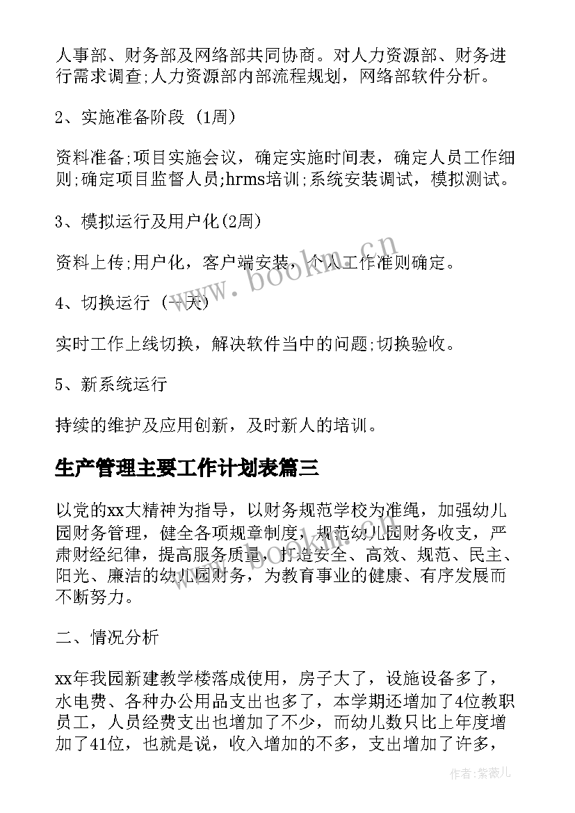 最新生产管理主要工作计划表(实用9篇)