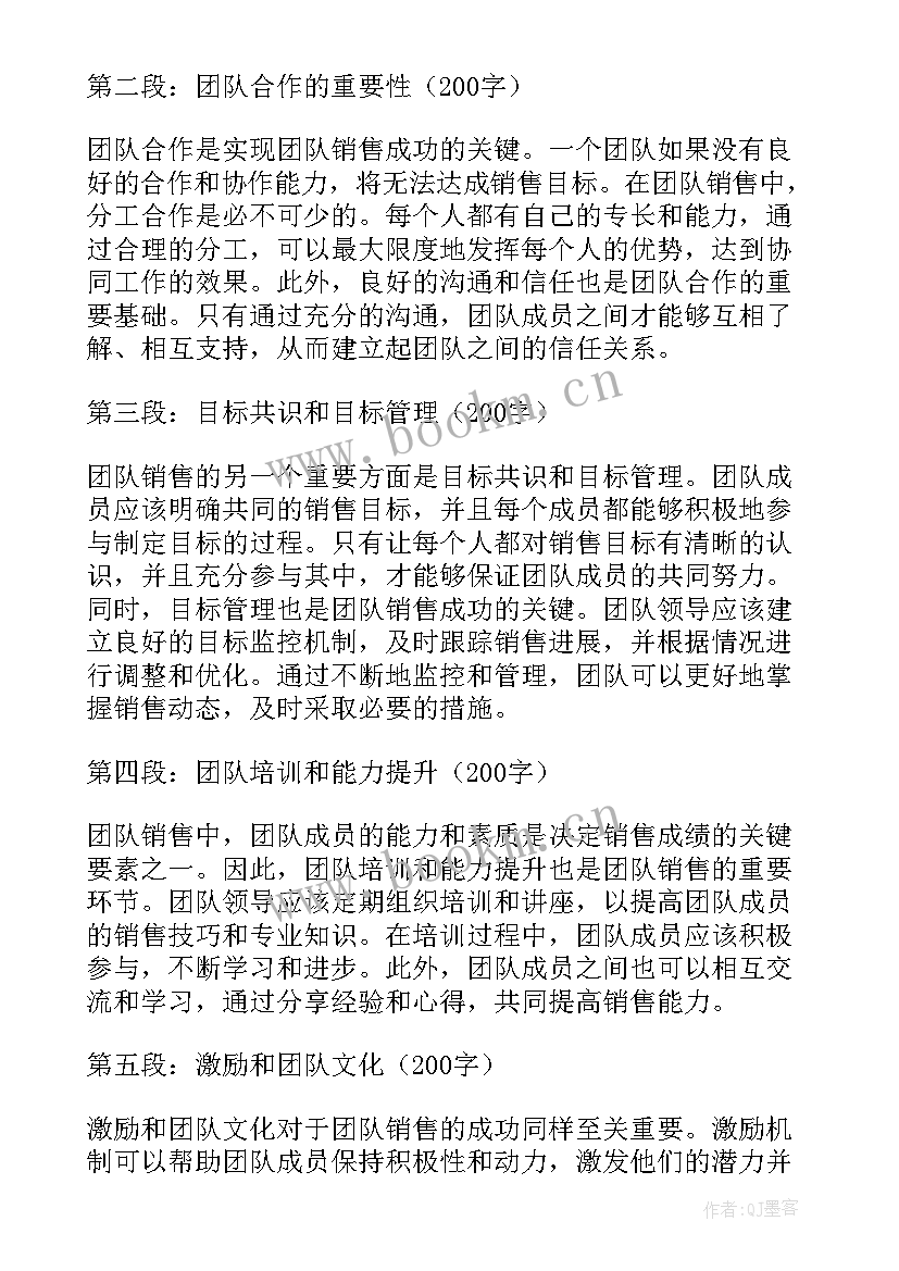 销售团队心得体会的 团队销售心得体会(大全5篇)