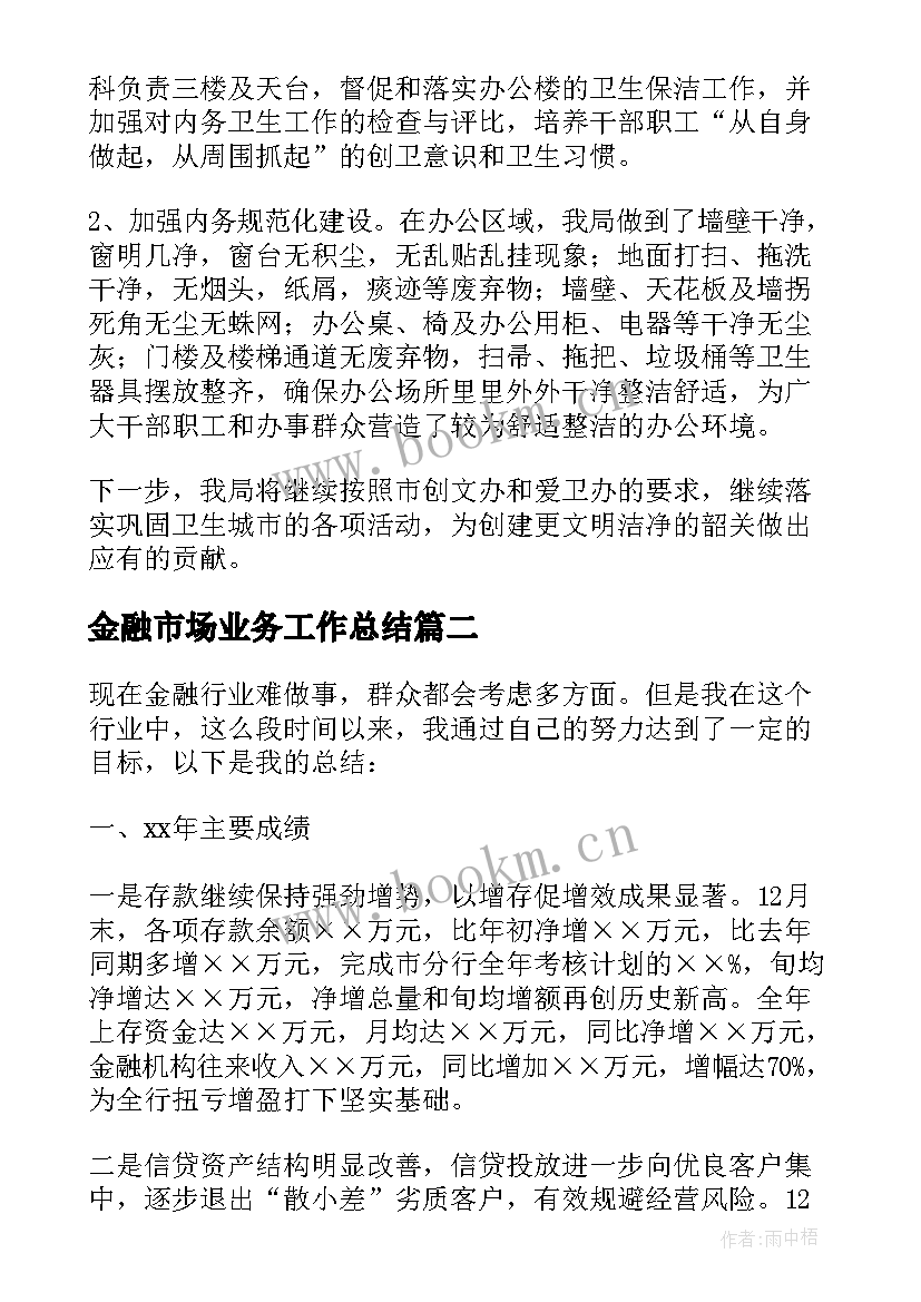 最新金融市场业务工作总结 局金融工作总结(优质8篇)