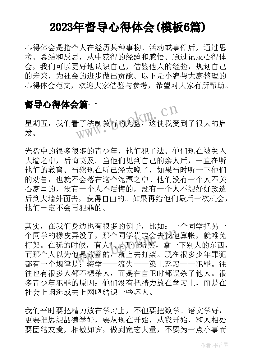 2023年督导心得体会(模板6篇)