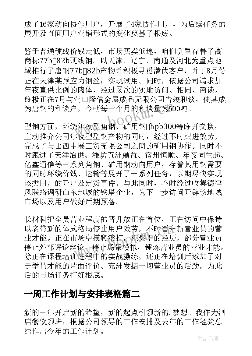 2023年一周工作计划与安排表格(大全8篇)