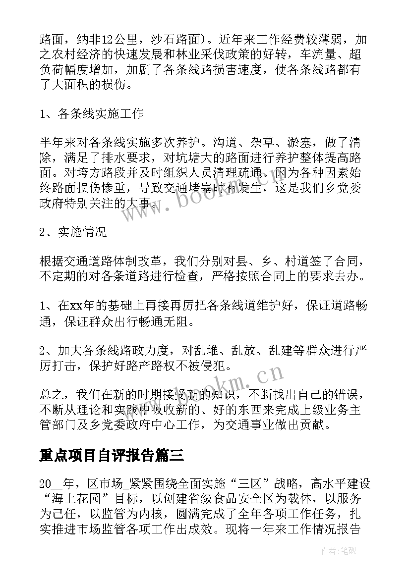 重点项目自评报告(大全8篇)