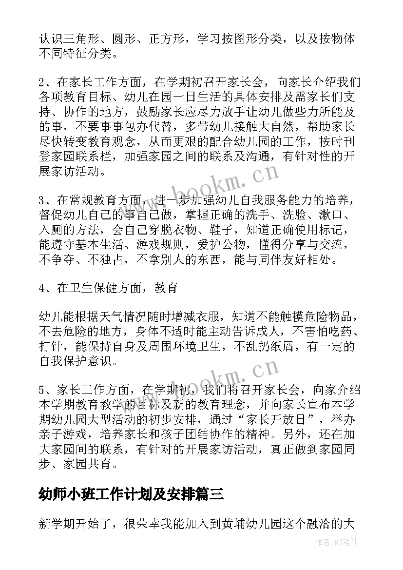 最新幼师小班工作计划及安排(模板8篇)