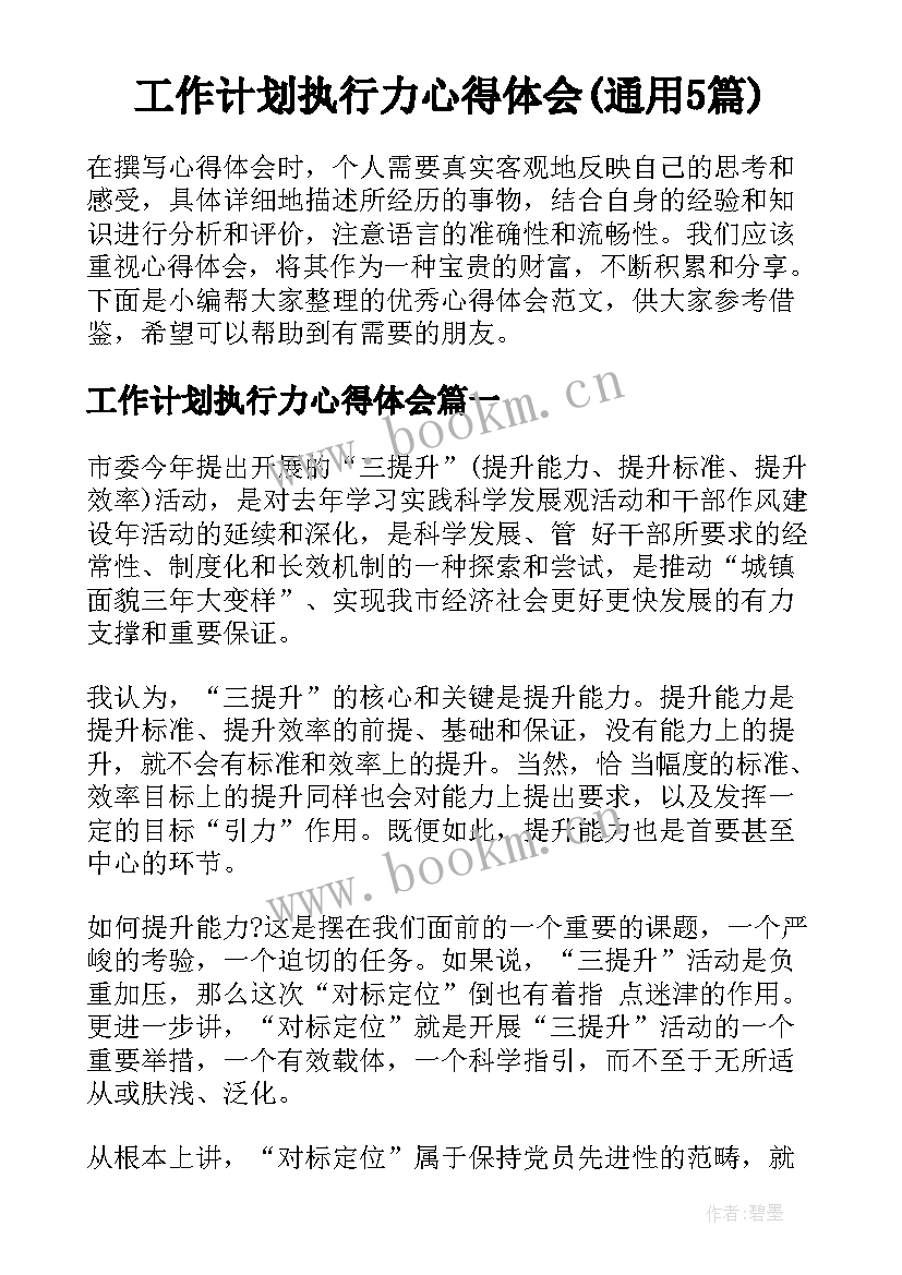 工作计划执行力心得体会(通用5篇)