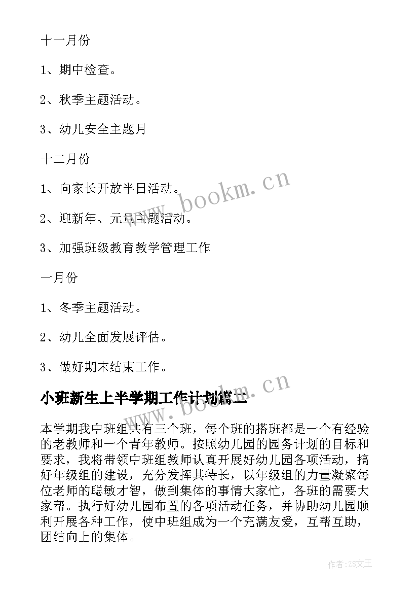 小班新生上半学期工作计划(模板7篇)