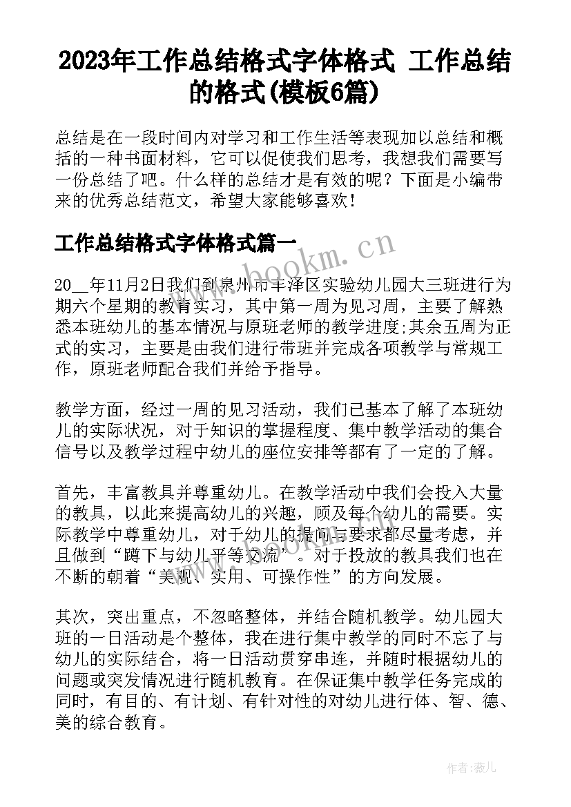 2023年工作总结格式字体格式 工作总结的格式(模板6篇)