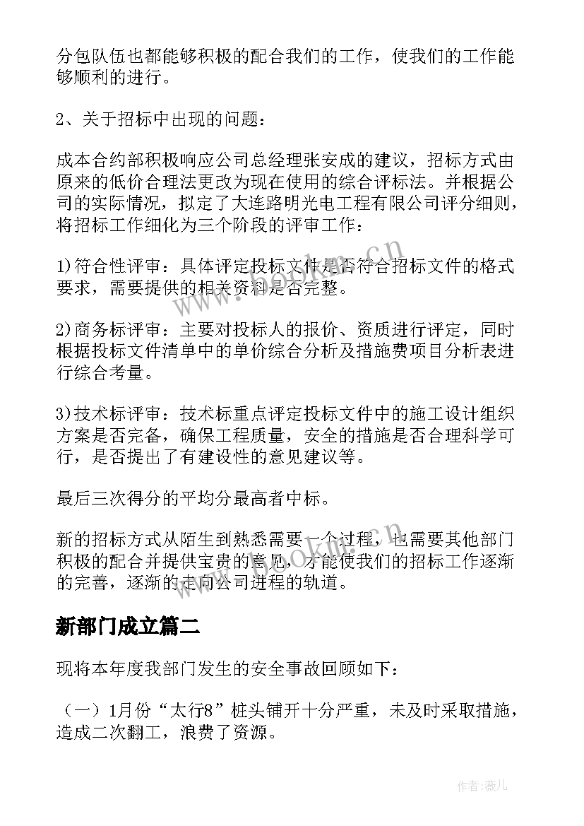 2023年新部门成立 部门年度工作总结(优质5篇)