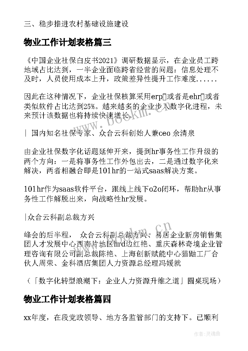 物业工作计划表格(大全5篇)