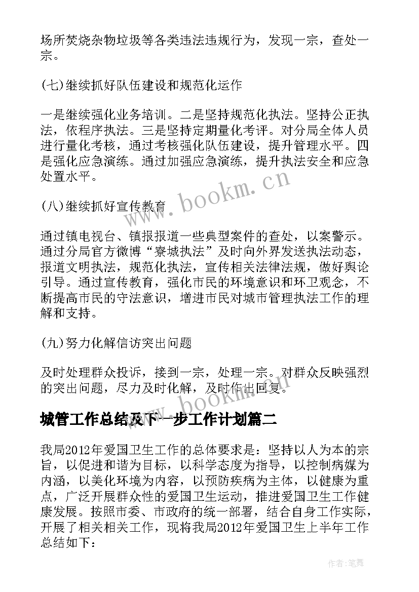 城管工作总结及下一步工作计划(优秀7篇)