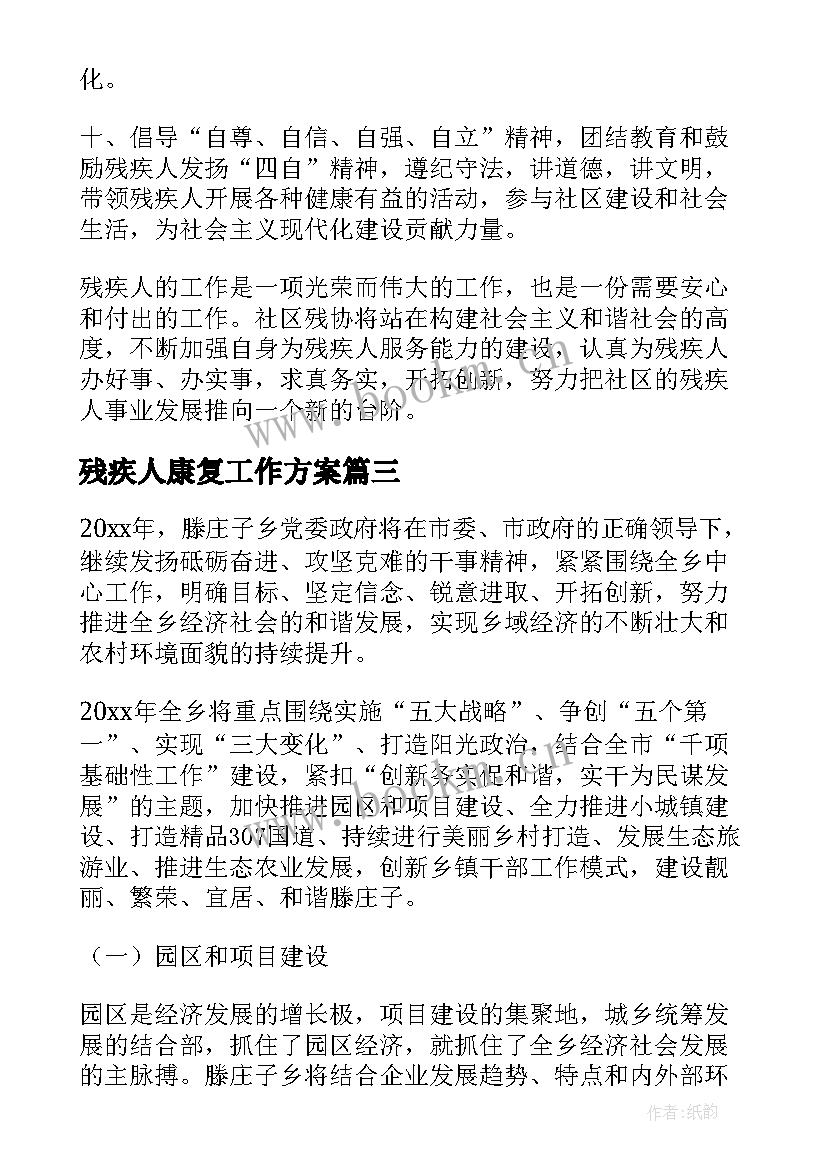 最新残疾人康复工作方案(优质5篇)