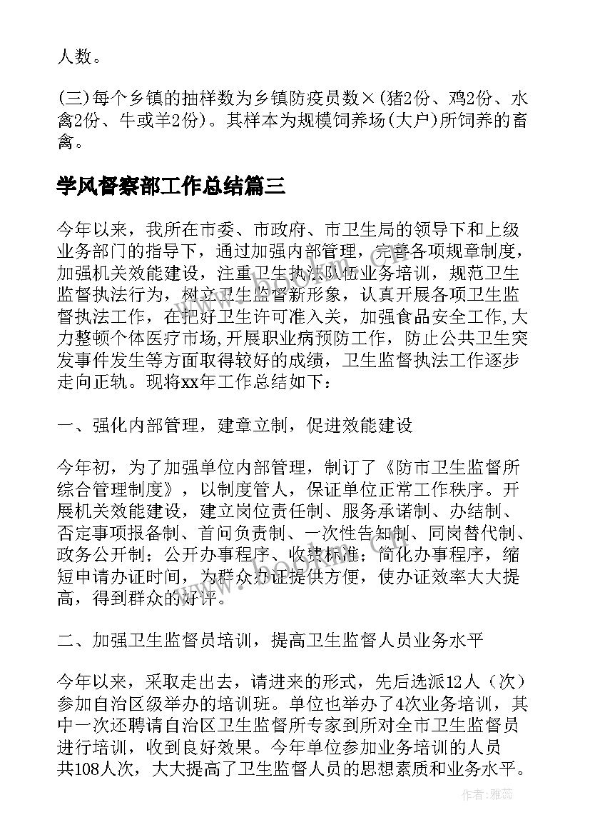 学风督察部工作总结 监督工作总结(大全8篇)