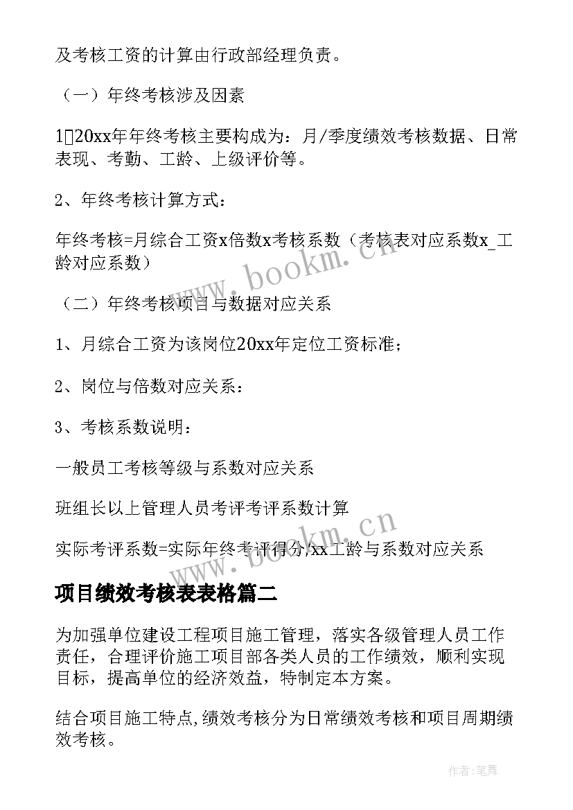 项目绩效考核表表格 项目经理绩效考核方案(大全5篇)