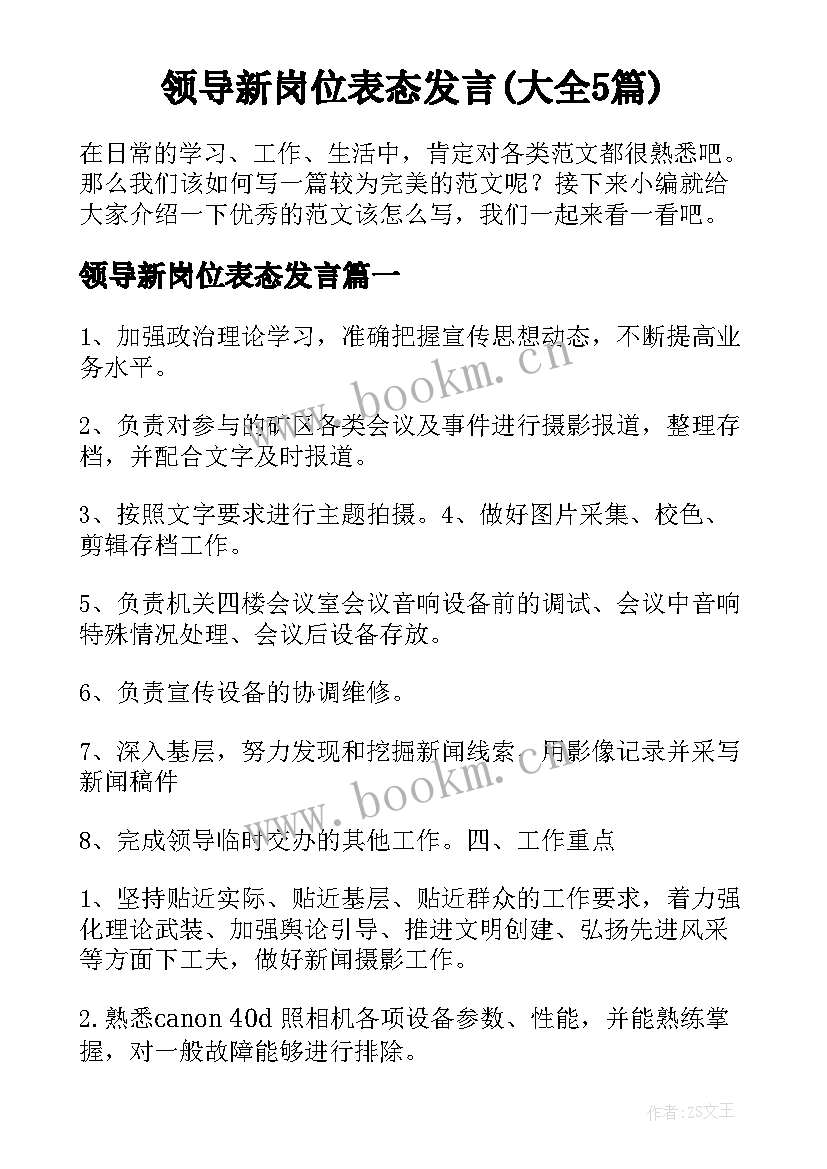 领导新岗位表态发言(大全5篇)