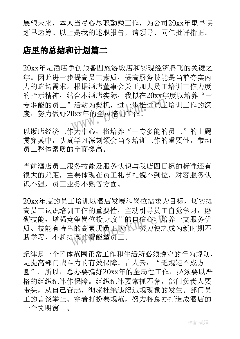 店里的总结和计划(精选6篇)