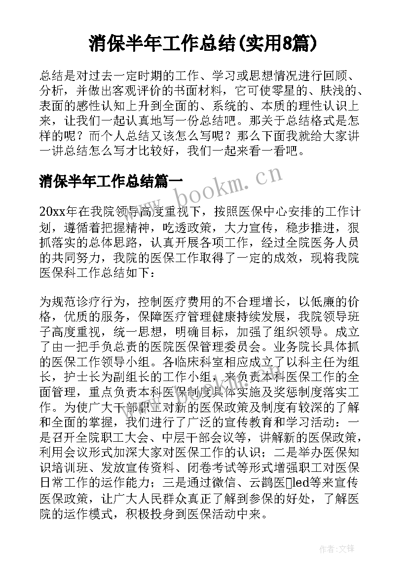 消保半年工作总结(实用8篇)