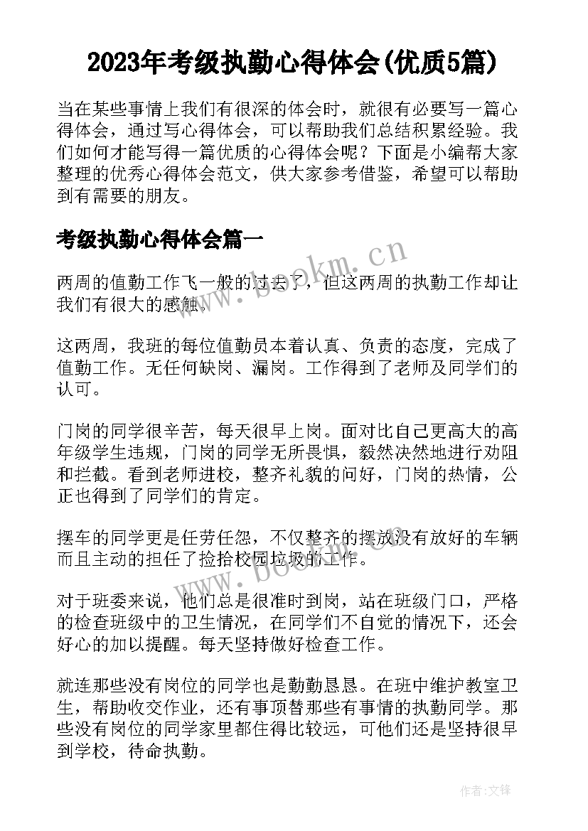 2023年考级执勤心得体会(优质5篇)