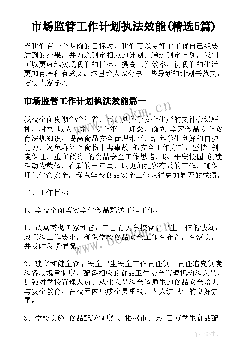 市场监管工作计划执法效能(精选5篇)