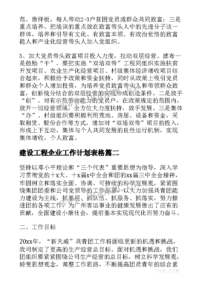 2023年建设工程企业工作计划表格 建设工程企业工作计划(通用6篇)