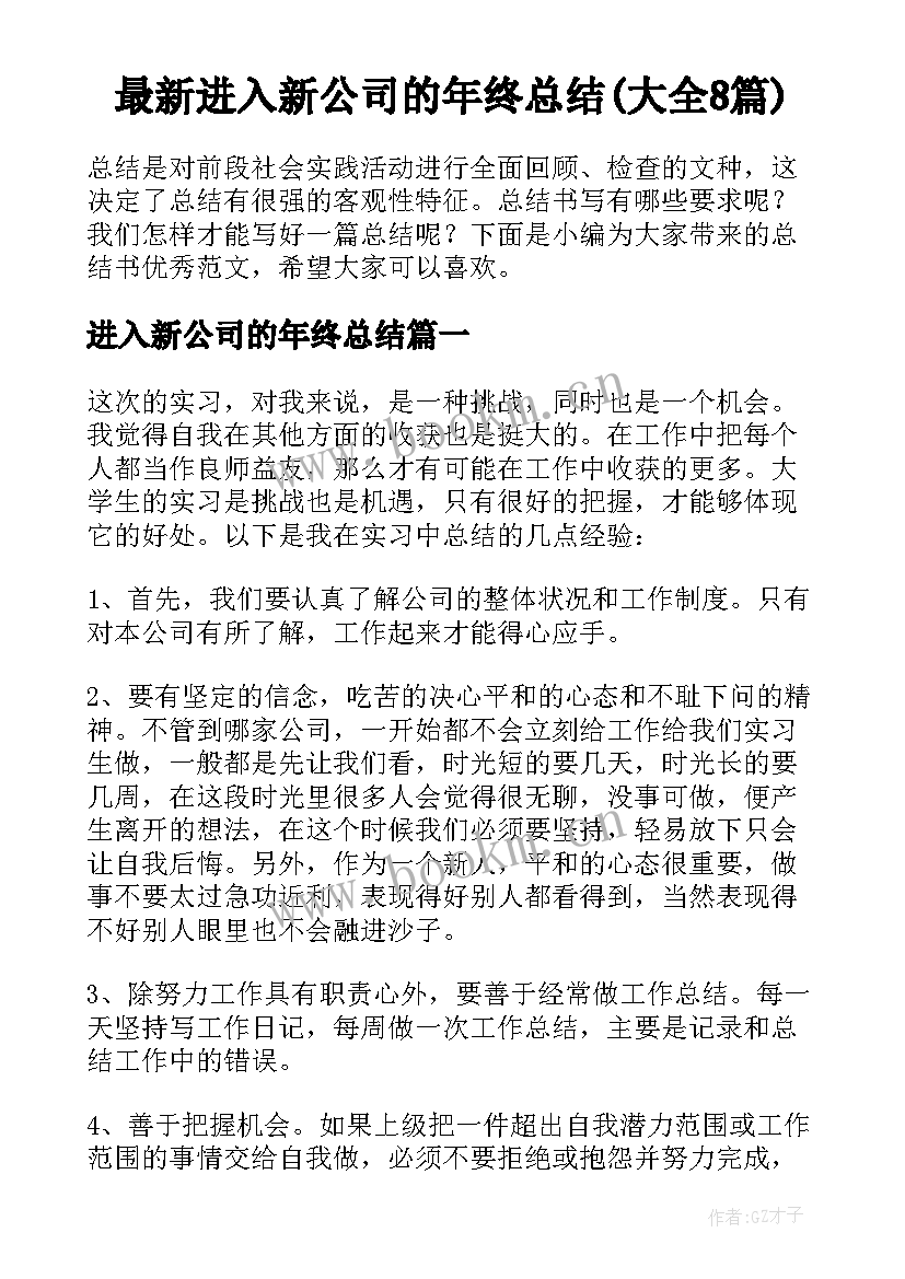 最新进入新公司的年终总结(大全8篇)