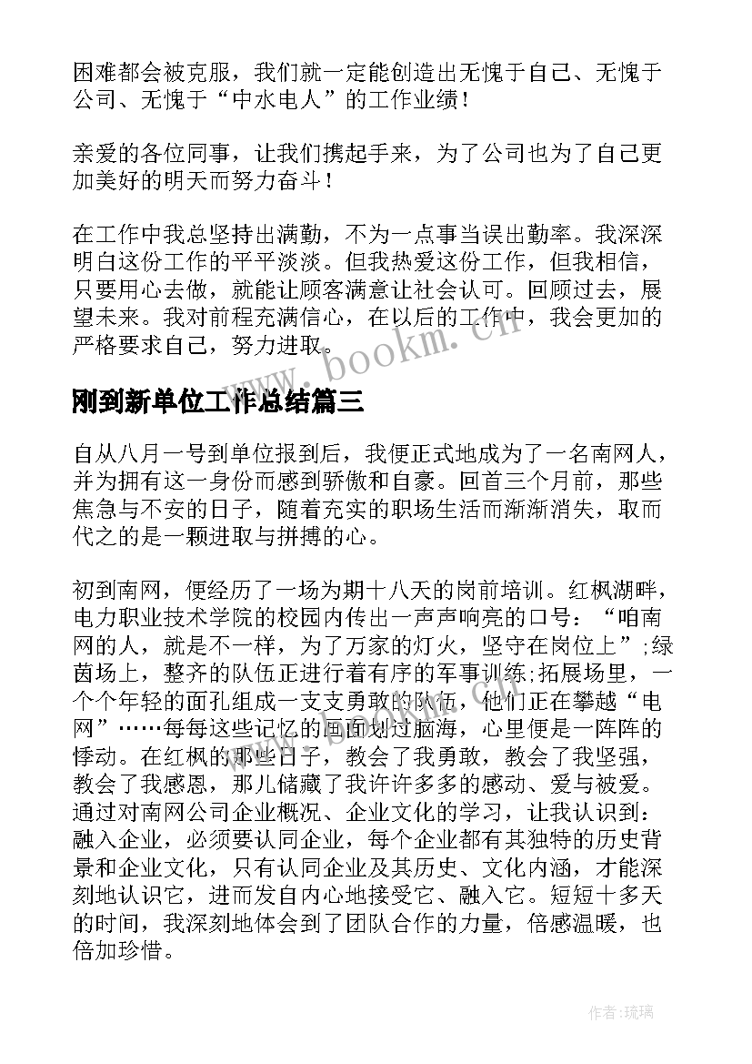 2023年刚到新单位工作总结(精选5篇)