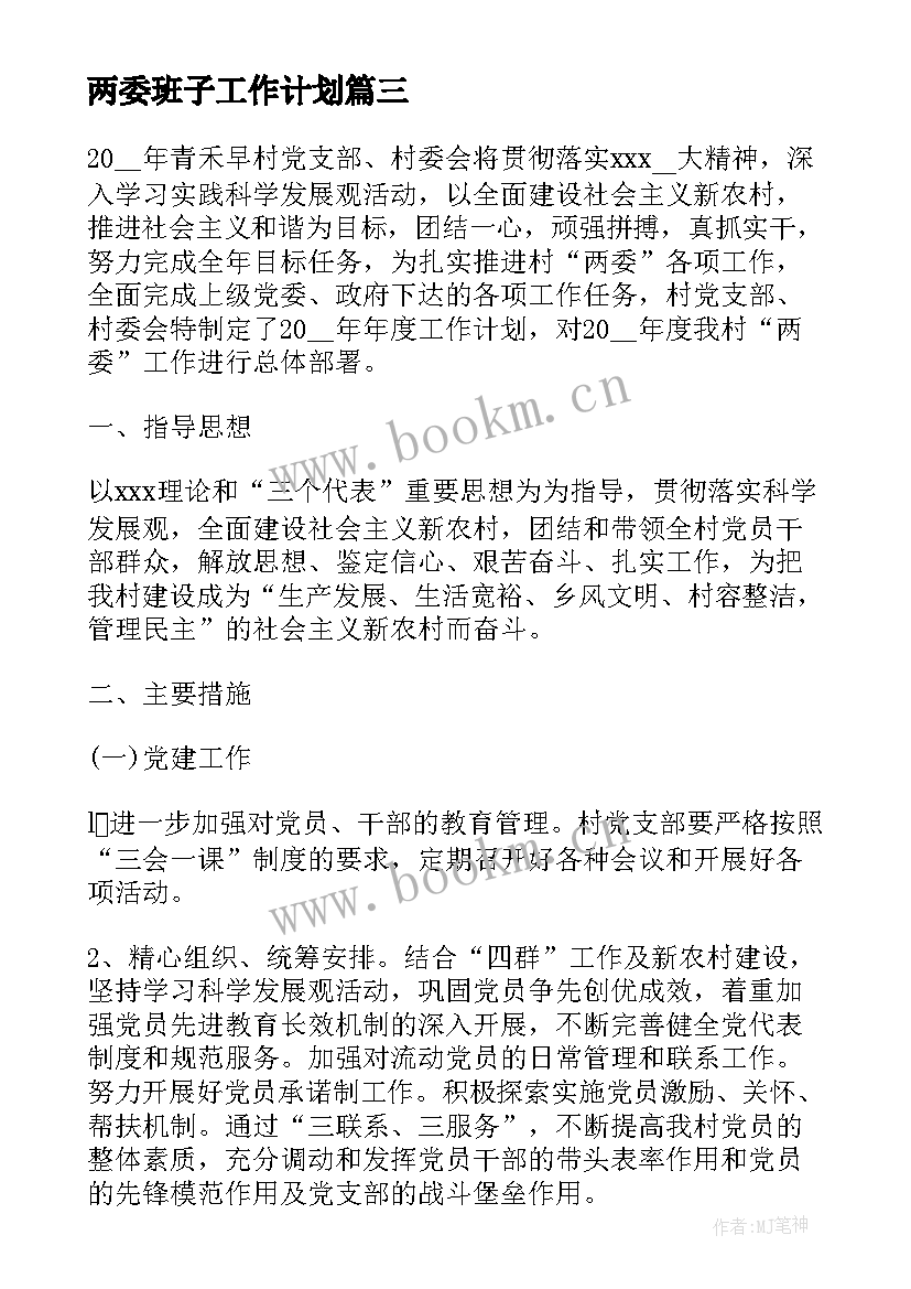 最新两委班子工作计划(模板5篇)