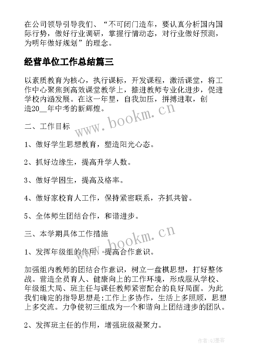 最新经营单位工作总结(模板7篇)