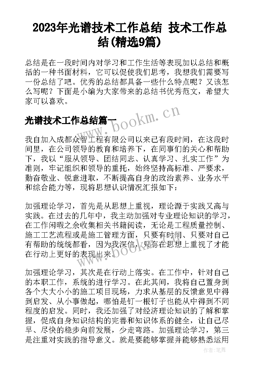 2023年光谱技术工作总结 技术工作总结(精选9篇)