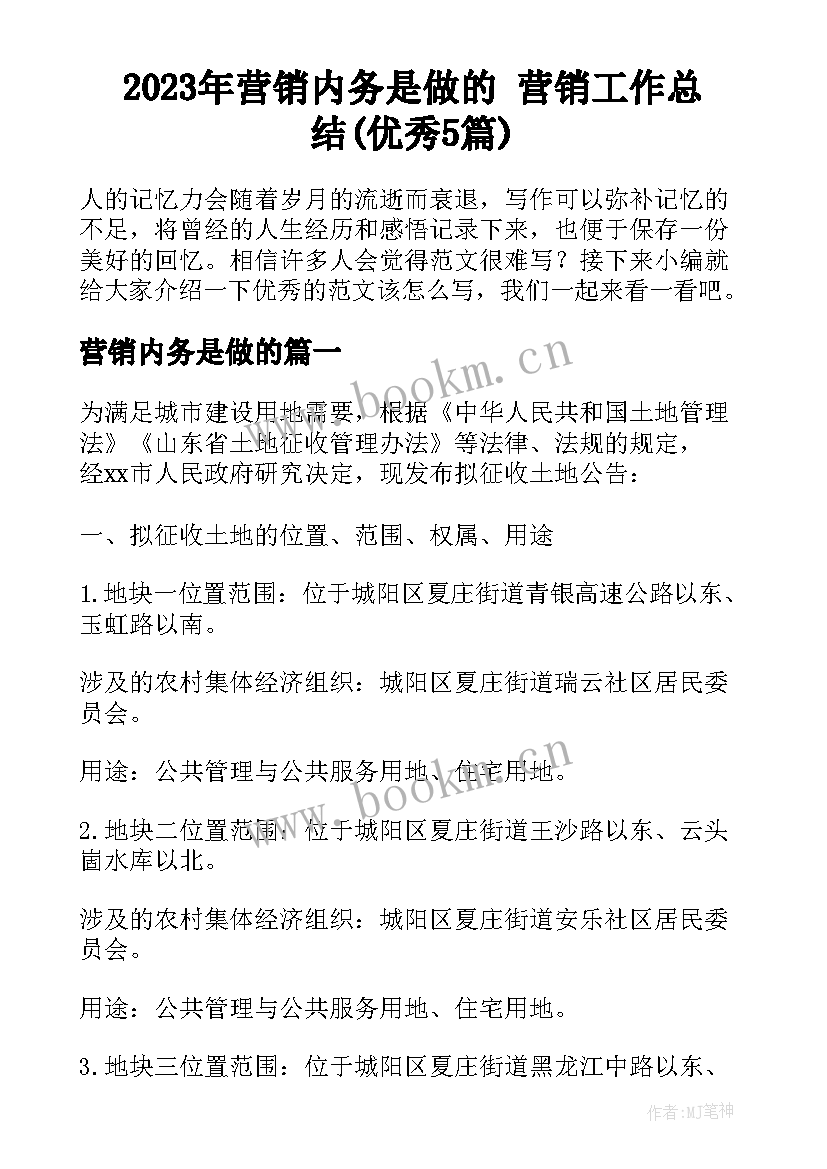 2023年营销内务是做的 营销工作总结(优秀5篇)