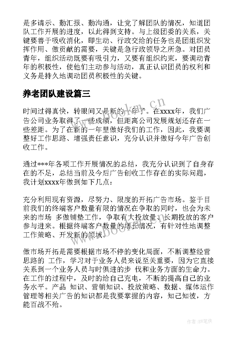 养老团队建设 团队工作计划(实用8篇)