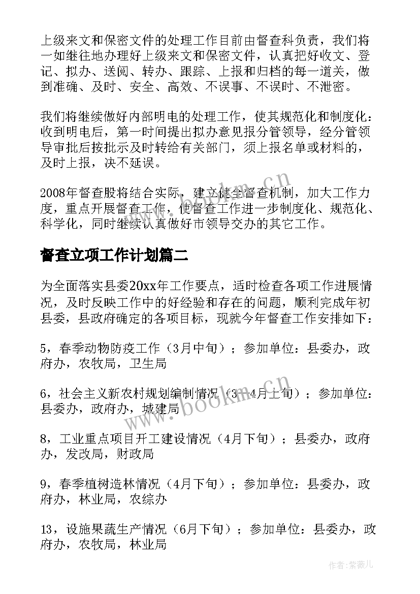 最新督查立项工作计划 督查工作计划(优秀9篇)