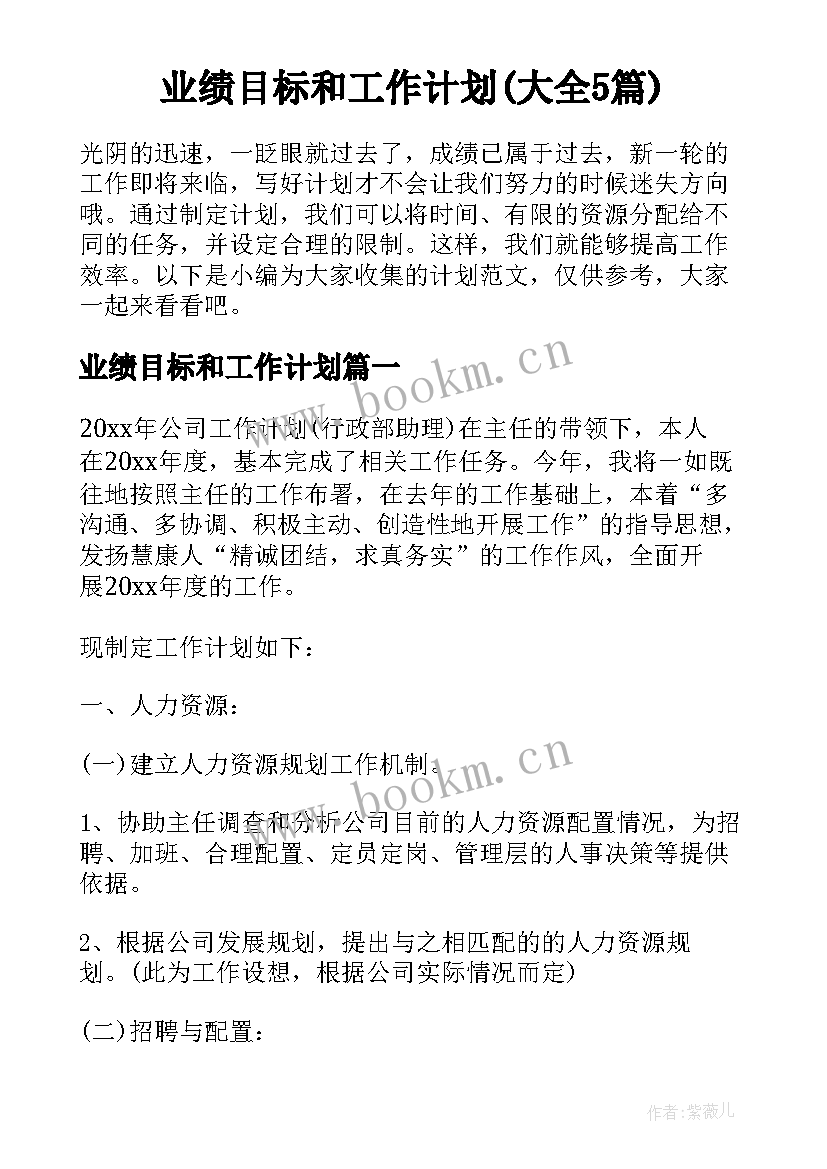 业绩目标和工作计划(大全5篇)