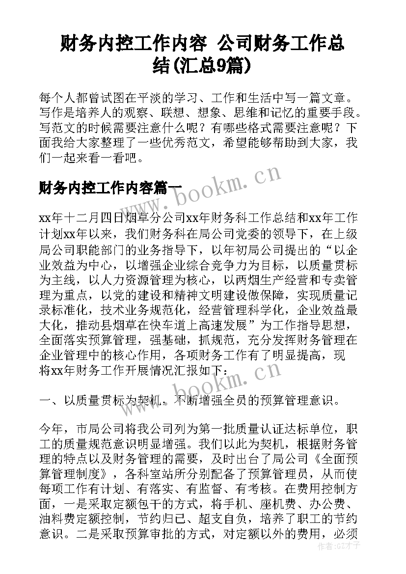 财务内控工作内容 公司财务工作总结(汇总9篇)