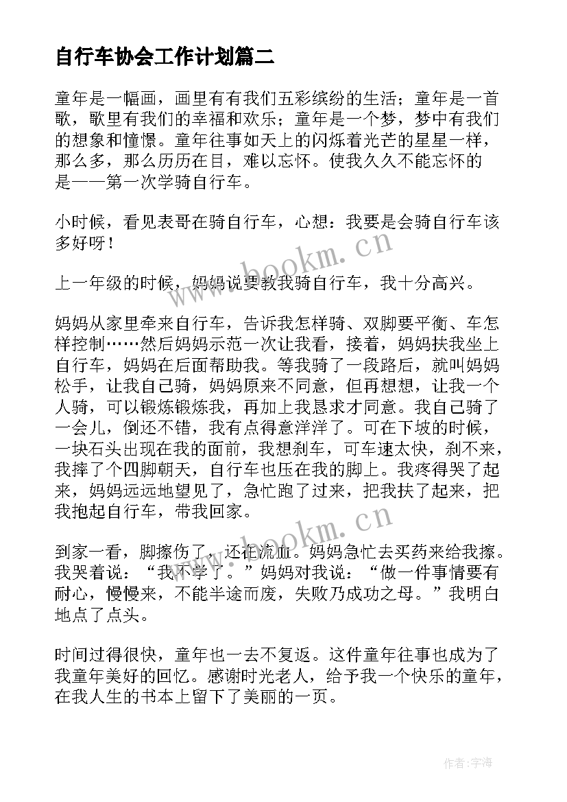 最新自行车协会工作计划(精选5篇)