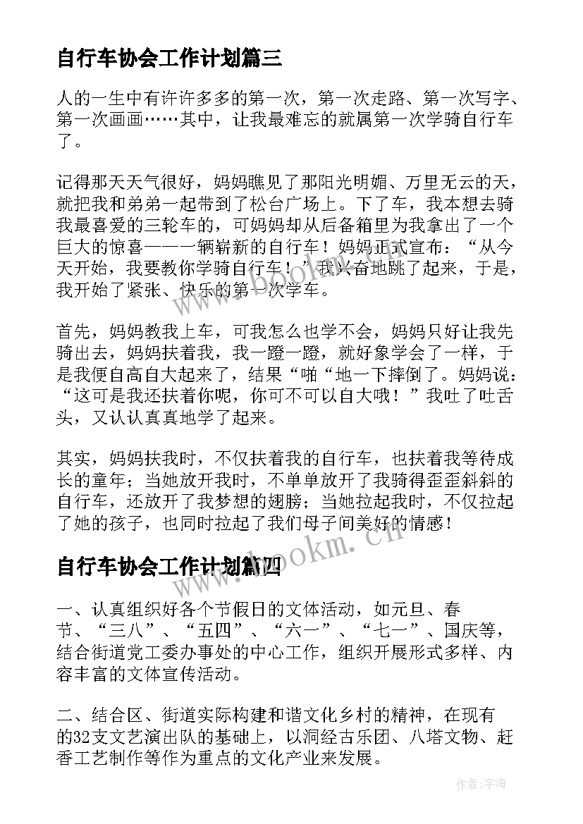 最新自行车协会工作计划(精选5篇)