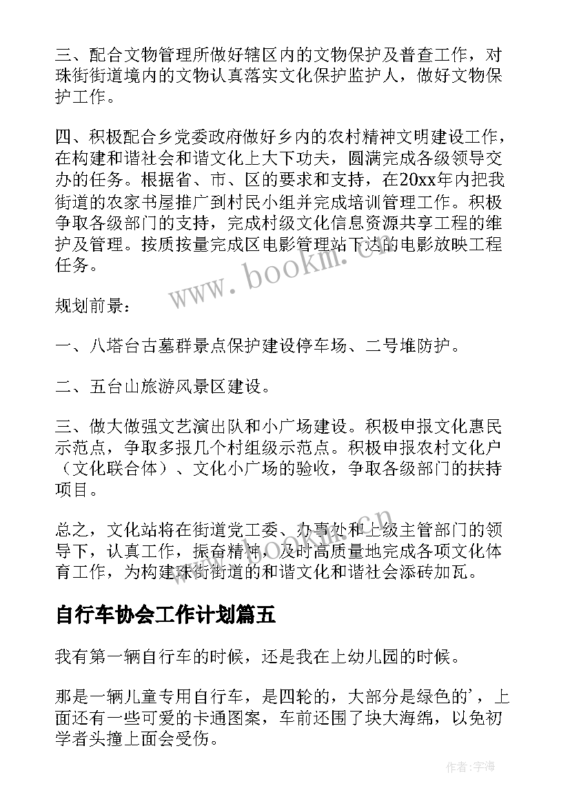 最新自行车协会工作计划(精选5篇)