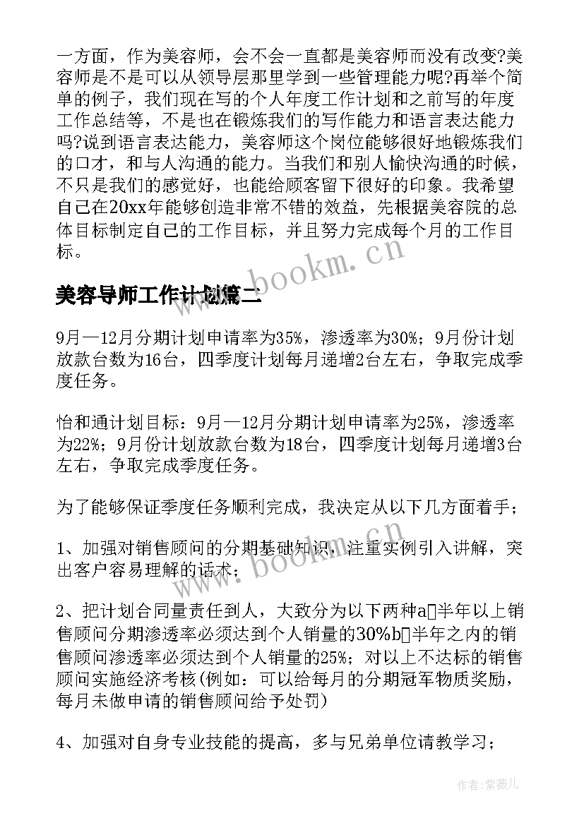 2023年美容导师工作计划(优秀8篇)