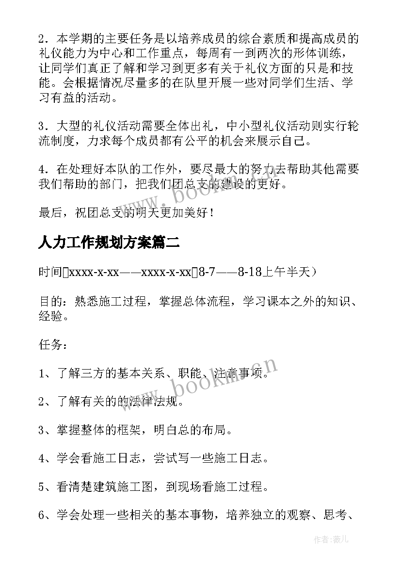 2023年人力工作规划方案(大全6篇)