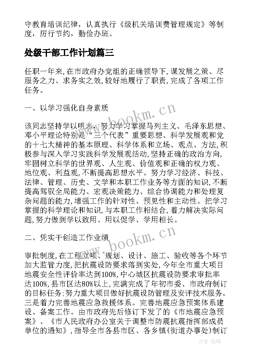 2023年处级干部工作计划(实用6篇)