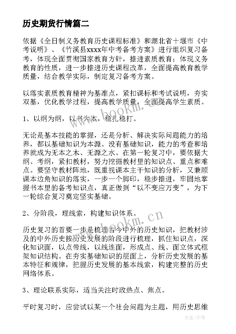 2023年历史期货行情 学历史工作计划(模板6篇)