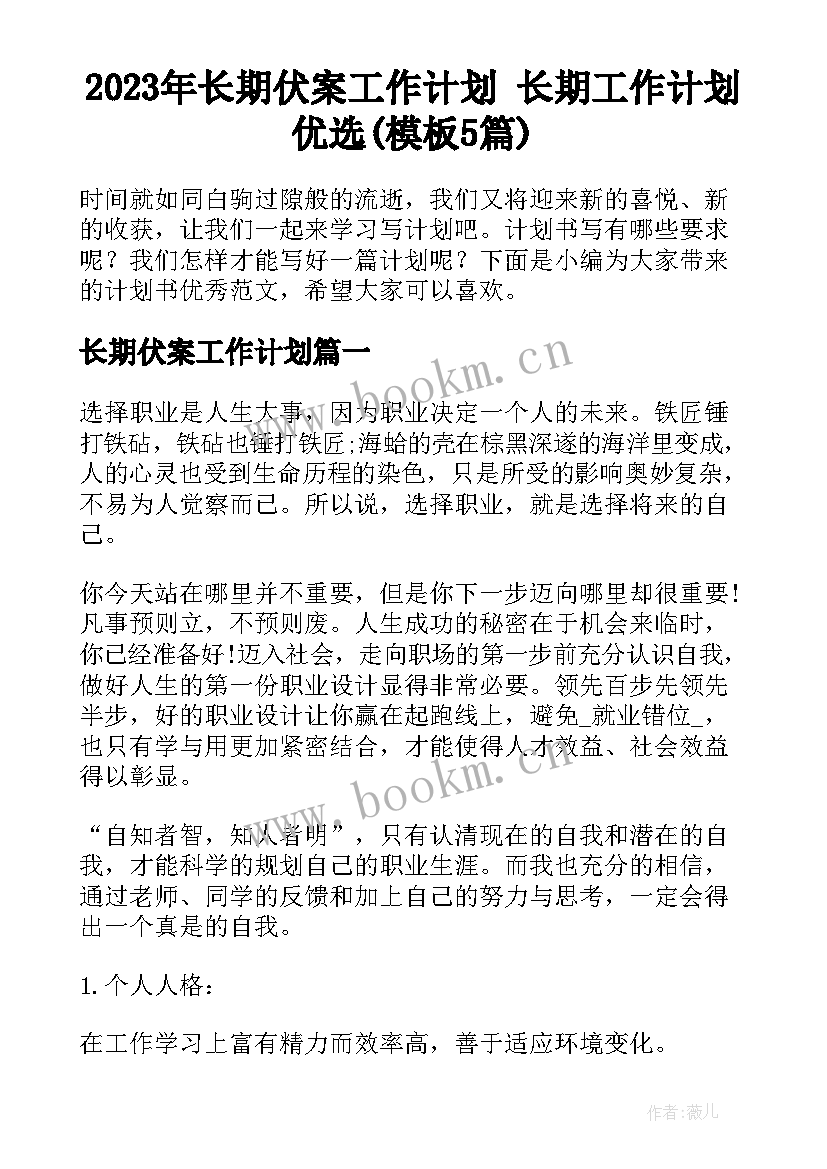 2023年长期伏案工作计划 长期工作计划优选(模板5篇)