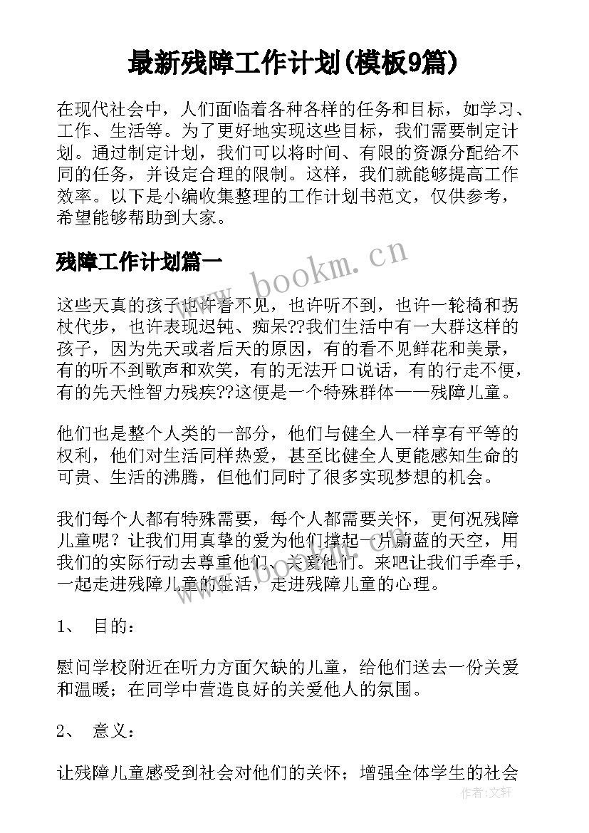 最新残障工作计划(模板9篇)