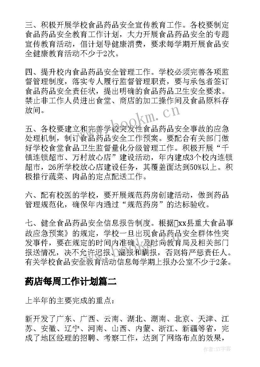 药店每周工作计划 药店工作计划(优质5篇)