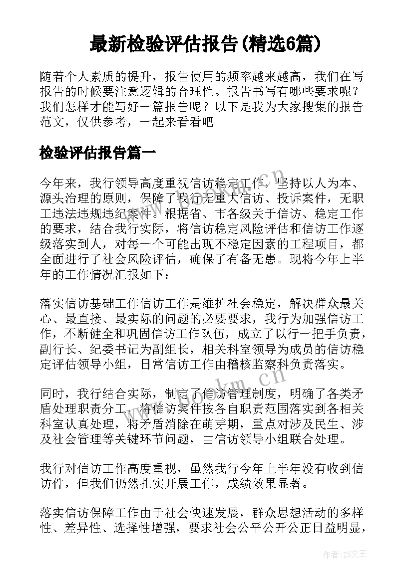 最新检验评估报告(精选6篇)