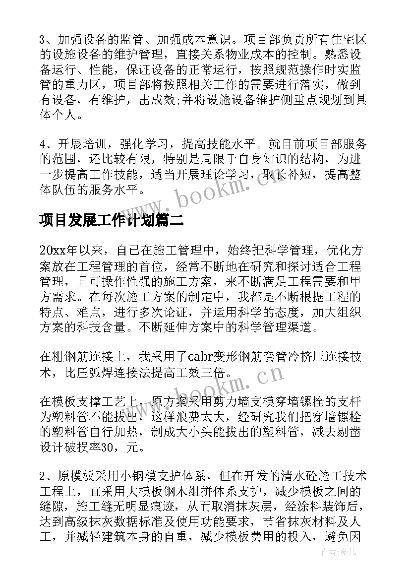 项目发展工作计划 项目工作计划(实用9篇)