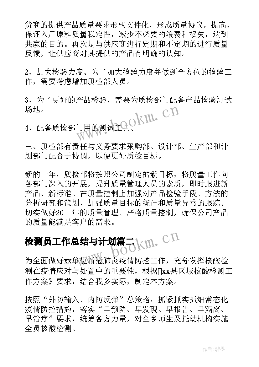 2023年检测员工作总结与计划(大全8篇)