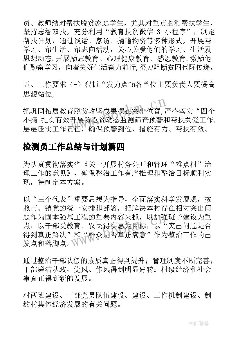 2023年检测员工作总结与计划(大全8篇)